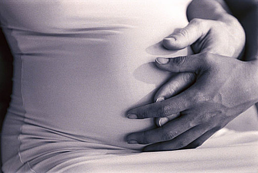 怀孕,特写,肚子,男人,手,接触,黑白