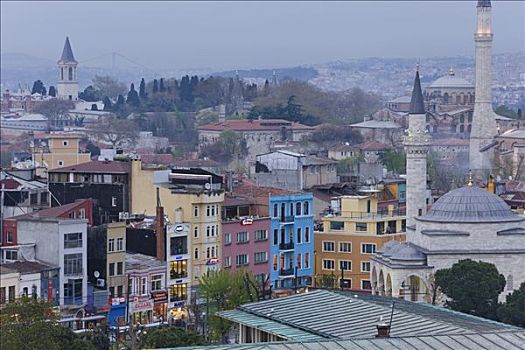 俯视图,上方,藍色清真寺,老,伊斯坦布尔,联合国教科文组织,世界遗产,土耳其