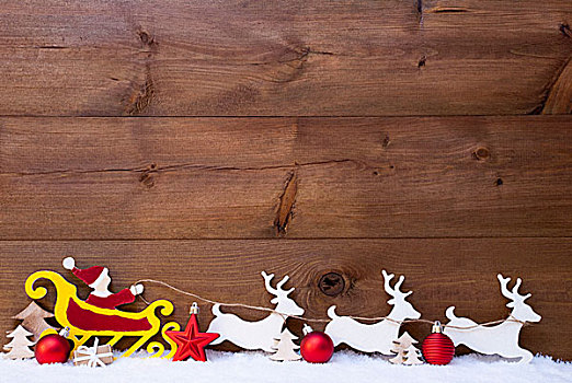 圣诞老人,雪撬,驯鹿,雪,留白,红色,球