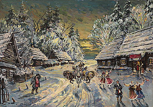 俄罗斯,冬天,艺术家