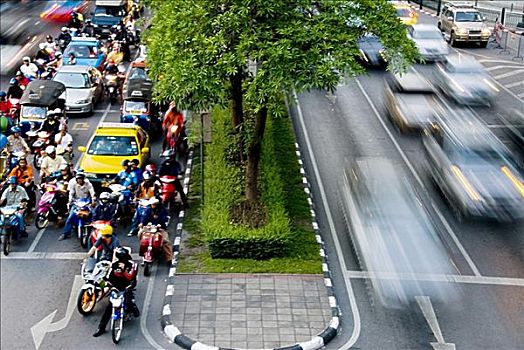 泰国,曼谷,城市交通,摩托车,汽车,等待,亮光,急促,过去