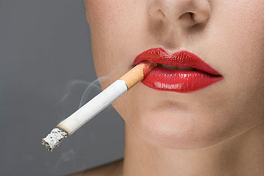 女人,穿,红色,口红,吸烟,香烟