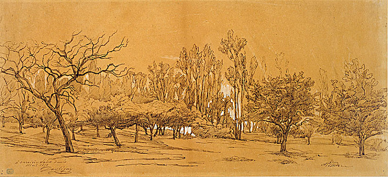风景,果园,圣丹尼斯,19世纪,艺术家