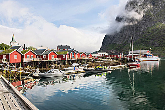 捕鱼,船,房子,罗弗敦群岛,挪威,斯堪的纳维亚,欧洲