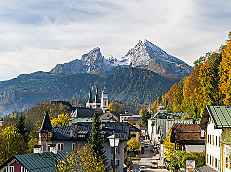 城镇,山,瓦茨曼山,国家公园,巴伐利亚,德国,大幅,尺寸