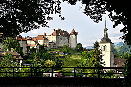 瑞士,弗里堡,中世纪城市,城堡,教堂