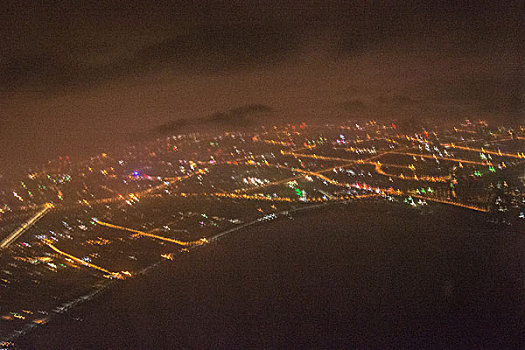 飞机上航拍昆明城市繁华夜景