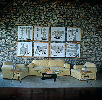 沙发,扶手椅,亮光,家居装潢,仰视,框架,石墙