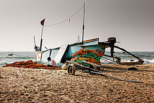 渔民,服务,网,科尔瓦海滩,果阿