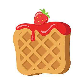 甜食,比利时,华夫饼,红色,草莓奶油,果酱,草莓,奶油,正面,隔绝,脆,简单,卡通,风格,设计,插画,矢量
