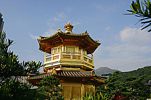 塔,女修道院,中式花园,山,香港