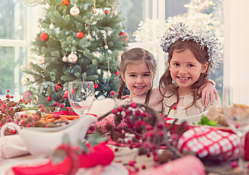 头像,微笑,女孩,圣诞桌