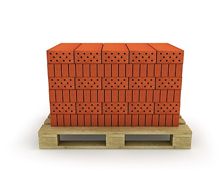 一堆,橙色,砖,货盘,隔绝,白色背景