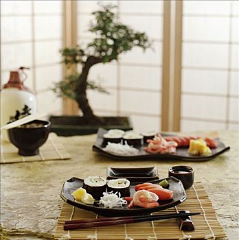 种类,寿司,桌上,日式