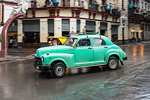 古巴,哈瓦那,老城,街景,出租车
