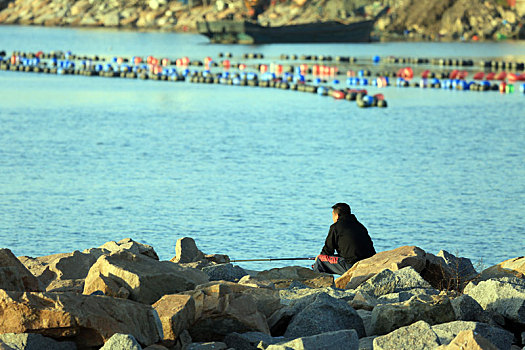 山东省日照市,渔民在一望无垠的海洋牧场上播撒希望