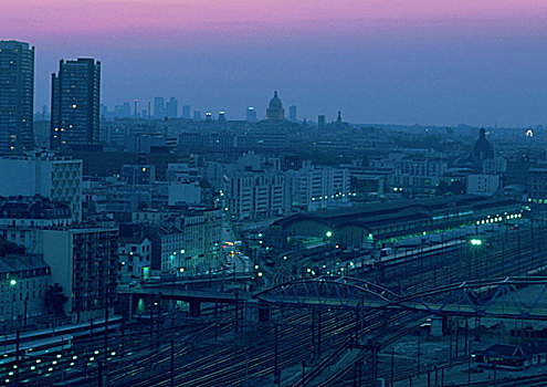 法国,巴黎,火车站,黄昏