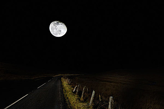 遥远,乡村,街道,风景,夜晚,活力,月亮,支配,天空