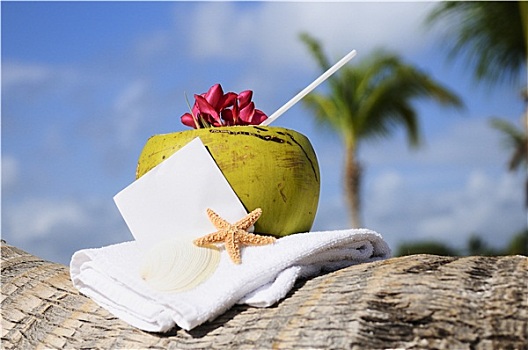 椰树,鸡尾酒,海星,热带,加勒比,海滩,饮料,毛巾