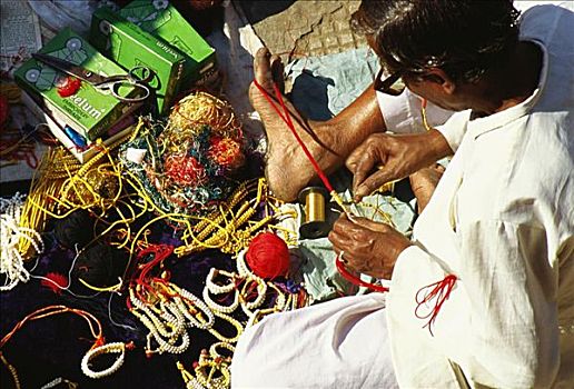 俯拍,成熟,男人,制作,手镯,斋浦尔,拉贾斯坦邦,印度
