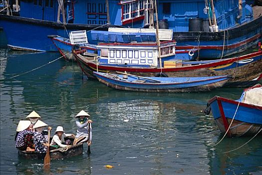 女人,划船,船,河,越南