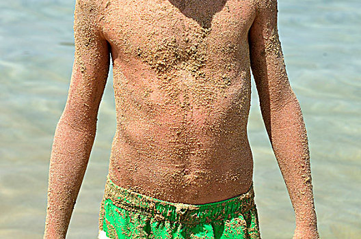 男孩,遮盖,沙子,科西嘉岛,法国