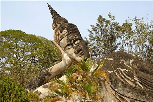 雕塑,卧佛,靠着,手,靠近,万象,老挝,东南亚