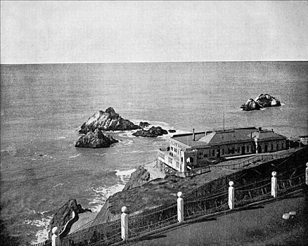 悬崖,房子,海豹,石头,金门,加利福尼亚,美国,1893年,艺术家