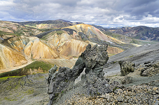 火山岩,排列,正面,山,兰德玛纳,南方,区域,冰岛,欧洲