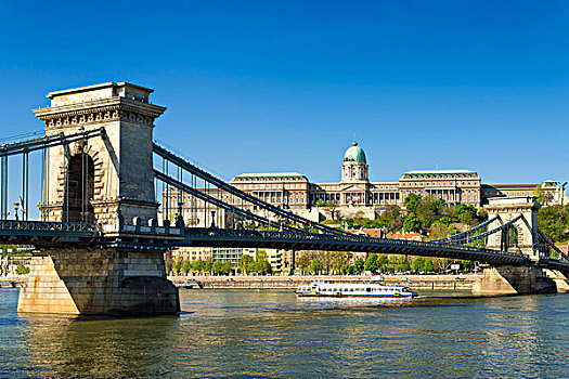链索桥,上方,多瑙河,城堡,布达佩斯,匈牙利,欧洲