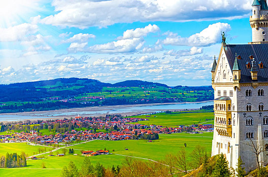 风景,著名,旅游胜地,巴伐利亚阿尔卑斯山,19世纪,新天鹅堡