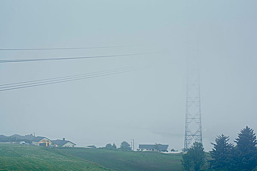 模糊,风景,电力,线缆,高压电塔,靠近,房子,罗加兰郡,挪威