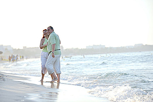 高兴,老人,成熟,情侣,浪漫,时间,海滩,日落