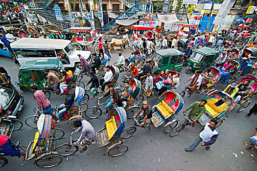 人力车,交通,街道,穿过,达卡,孟加拉,亚洲