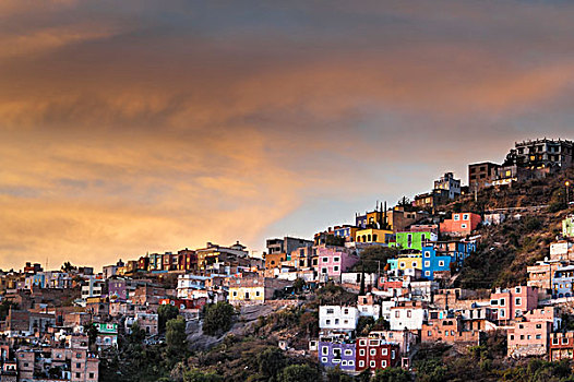 墨西哥,瓜纳华托,彩色,家,建筑,日落