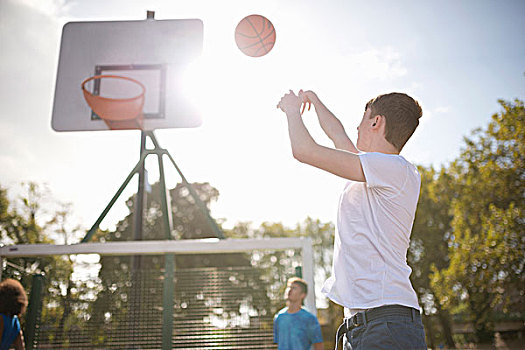 男青年,篮球手,投掷,篮球,篮筐