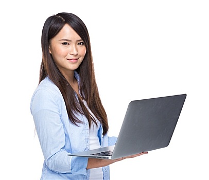 亚洲女性,笔记本电脑,白色背景,背景,隔绝