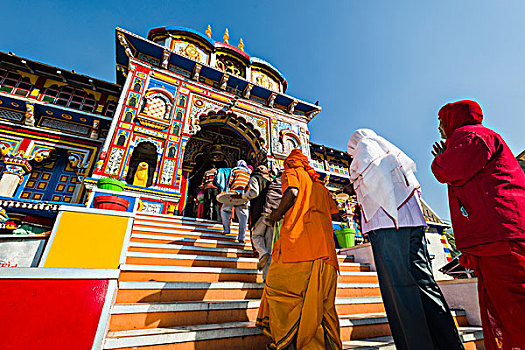 朝圣,进入,彩色,庙宇,一个,目的地,北阿坎德邦,印度,亚洲