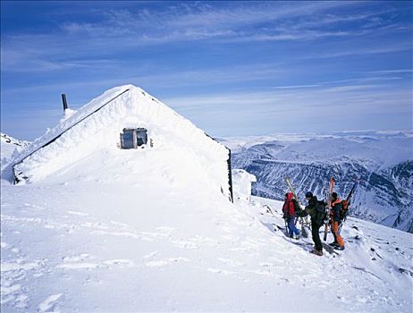 积雪,山,小屋