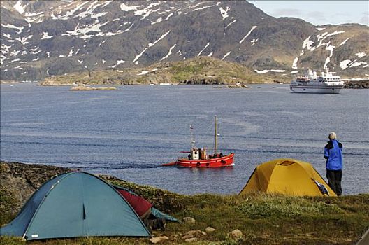 渔船,露营地,奥斯卡,峡湾,东方,格陵兰