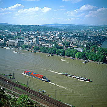 驳船,莱茵河,河,科布伦茨,德国