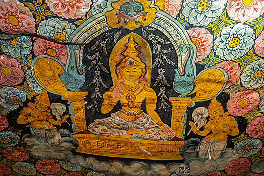 壁画,佛教,室内,石头,庙宇,中央省,斯里兰卡,亚洲