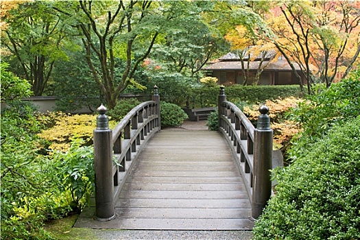 木质,人行天桥,日式庭园