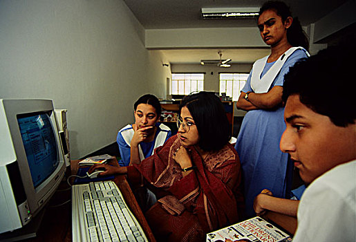 学生,电脑课,学校,孟加拉