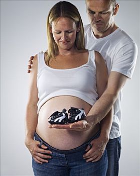 怀孕,伴侣,婴儿,足球鞋
