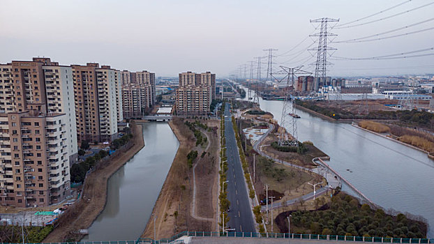 航拍上海青浦区汇金路宝龙广场附近