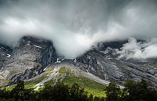 乌云,遮盖,山峰,挪威