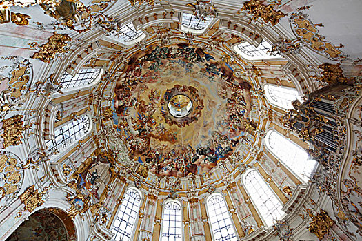 天花板,壁画,圆顶,教堂,艾塔,上巴伐利亚,巴伐利亚,德国,欧洲