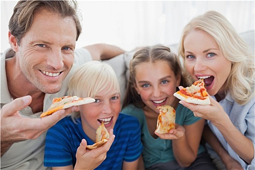 微笑,家庭,吃饭,比萨饼