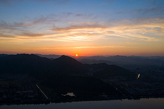 浙江杭州市富阳富春江夜景航拍